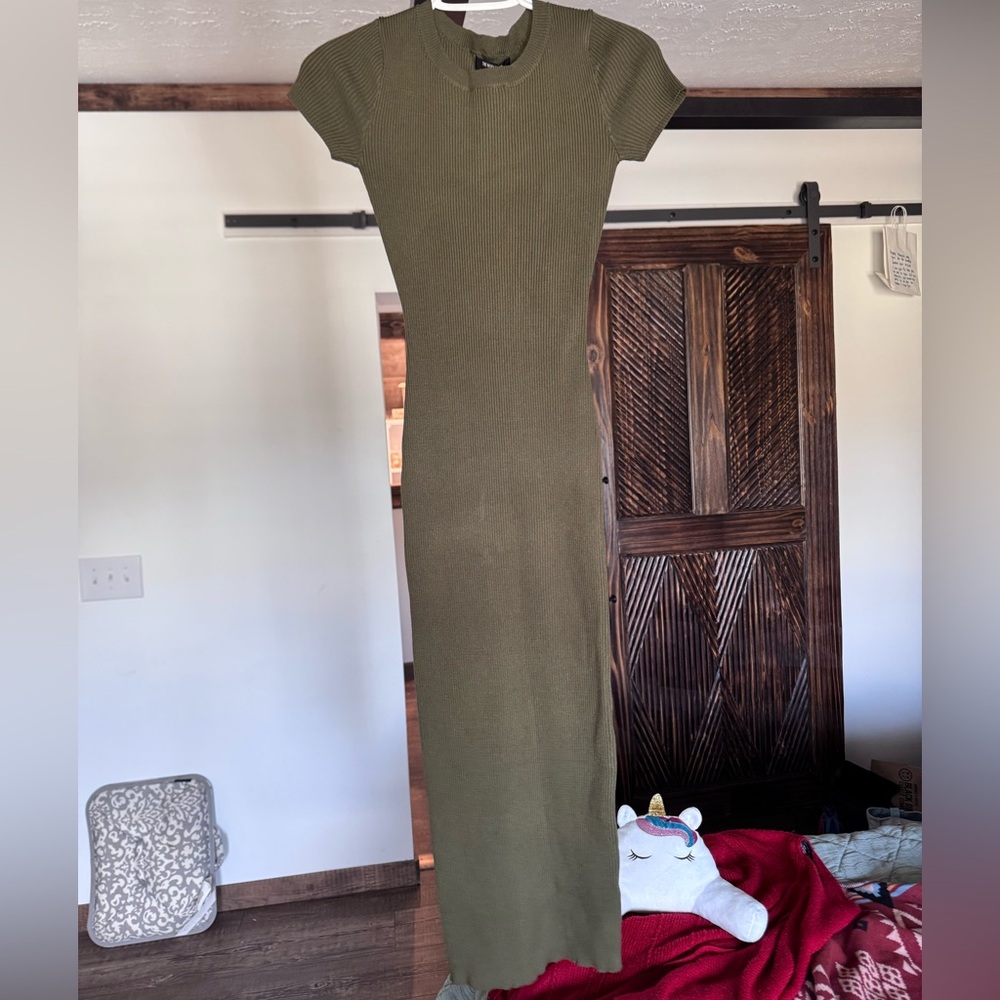 The Work Shop Olive Green Ribbed Sweater Dress